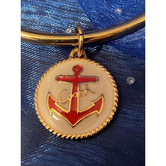 Signed Coach Bangle NY Rose Gold Colored Cuff Bracelet With Anchor Charm size 7. - Picture 4 of 8